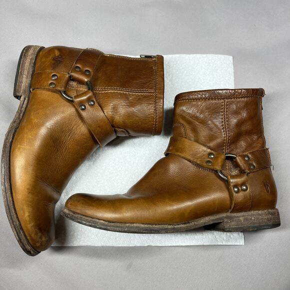 Frye Womens Boots Size 9B  Brown Phillip Harness 76870 Short Leather Horse Biker - Picture 8 of 15